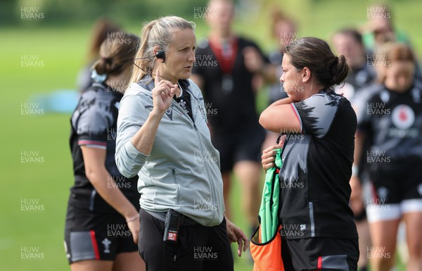 280823 - Wales Women Training Session - Jo Perkins chats with Sioned Harries during training session