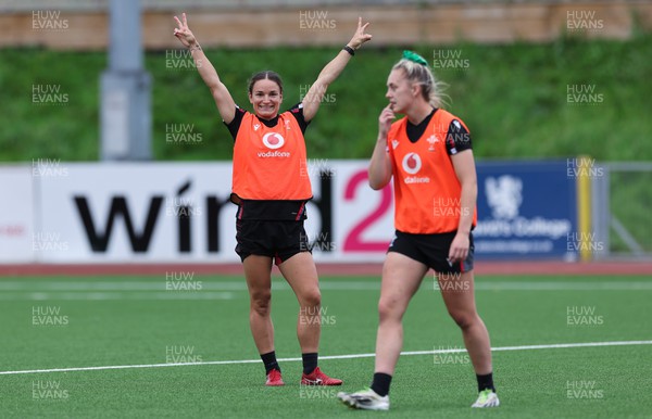 280923 - Wales Women Rugby Training Session - Jazz Joyce, with Hannah Jones, during a training session ahead of the match against USA at Stadium CSM