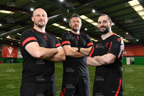 290322 - Wales Women Rugby Training - Mike Hill, Adam Thomas and George Morgan