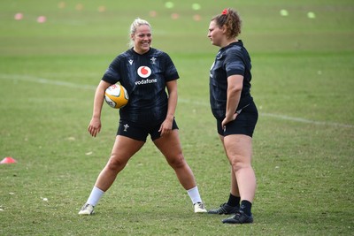 290725 - Wales Women Rugby Training at The Southport School - Kelsey Jones and Gwenllian Pyrs during a Wales Women’s rugby training session ahead of the second test against Australia