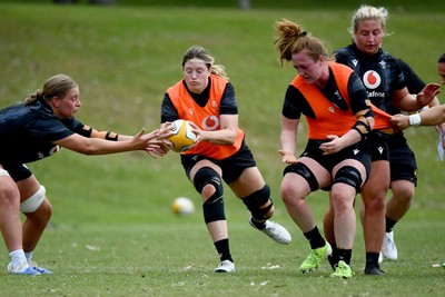 290725 - Wales Women Rugby Training at The Southport School - Gwen Crabb and Tilly Vucaj compete for the ball during a Wales Women’s rugby training session ahead of the second test against Australia