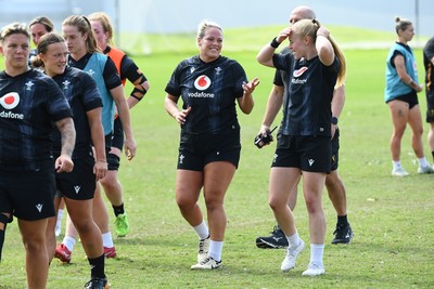 290725 - Wales Women Rugby Training at The Southport School - Kelsey Jones and Catherine Richards during a Wales Women’s rugby training session ahead of the second test against Australia