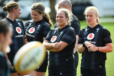 290725 - Wales Women Rugby Training at The Southport School - Kelsey Jones and Catherine Richards during a Wales Women’s rugby training session ahead of the second test against Australia