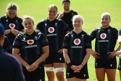 290725 - Wales Women Rugby Training at The Southport School - Carys Phillips, Tilly Vucaj, Catherine Richards and Molly Reardon during a Wales Women’s rugby training session ahead of the second test against Australia