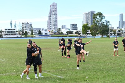 290725 - Wales Women Rugby Training at The Southport School - Jasmine Joyce and Donna Rose during a Wales Women’s rugby training session ahead of the second test against Australia