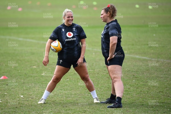 290725 - Wales Women Rugby Training at The Southport School - Kelsey Jones and Gwenllian Pyrs during a Wales Women’s rugby training session ahead of the second test against Australia