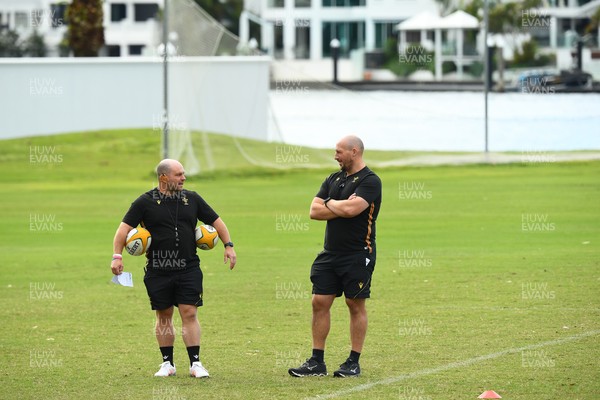 290725 - Wales Women Rugby Training at The Southport School - Sean Lynn, Wales Women head coach and Mike Hill, Wales Women forwards coach during a Wales Women’s rugby training session ahead of the second test against Australia