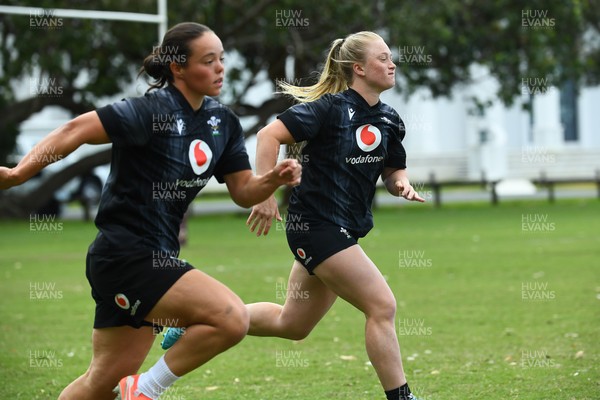 290725 - Wales Women Rugby Training at The Southport School - Meg Davies and Seren Lockwood during a Wales Women’s rugby training session ahead of the second test against Australia