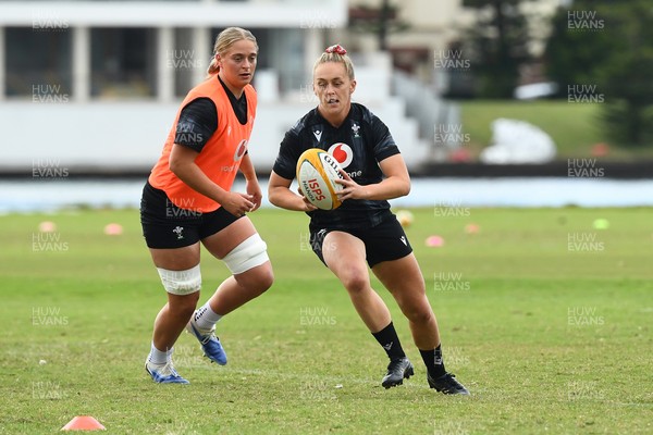 290725 - Wales Women Rugby Training at The Southport School - Hannah Dallavalle with Tilly Vucaj during a Wales Women’s rugby training session ahead of the second test against Australia