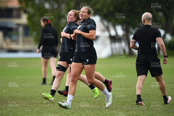 290725 - Wales Women Rugby Training at The Southport School - Carys Cox and Abbie Fleming during a Wales Women’s rugby training session ahead of the second test against Australia