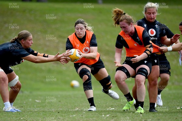 290725 - Wales Women Rugby Training at The Southport School - Gwen Crabb and Tilly Vucaj compete for the ball during a Wales Women’s rugby training session ahead of the second test against Australia
