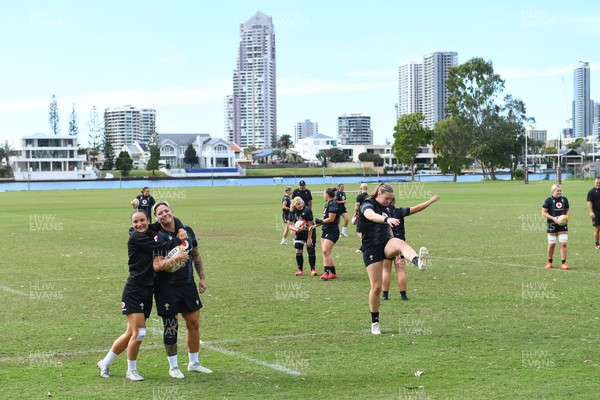 290725 - Wales Women Rugby Training at The Southport School - Jasmine Joyce and Donna Rose during a Wales Women’s rugby training session ahead of the second test against Australia