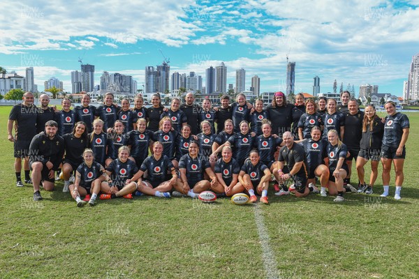 290725 - Wales Women Rugby Training at The Southport School - The Wales Women’s rugby squad and management pose up for a photograph after a training session ahead of the second test against Australia