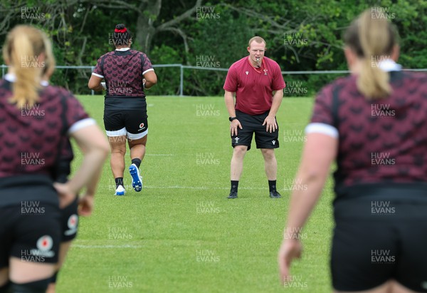 301023 - Wales Women Rugby Training Session - Strength and conditioning coach Jamie Cox during a training session at Pakuranga United RFC ahead of their WXV1 match against Australia