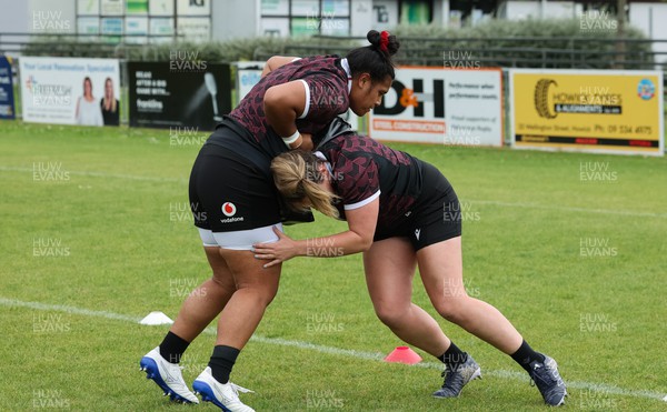 301023 - Wales Women Rugby Training Session - Sisilia Tuipulotu and Cerys Hale during a training session at Pakuranga United RFC ahead of their WXV1 match against Australia