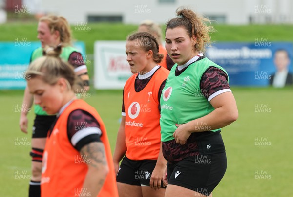 301023 - Wales Women Rugby Training Session - Gwenllian Pyrs and Lleucu George during a training session at Pakuranga United RFC ahead of their WXV1 match against Australia