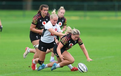 090926 - Wales Women Rugby Training Match - Freya Bell, Seren Singleton and Branwen Metcalfe during a training match ahead of the WRX Series of matches 