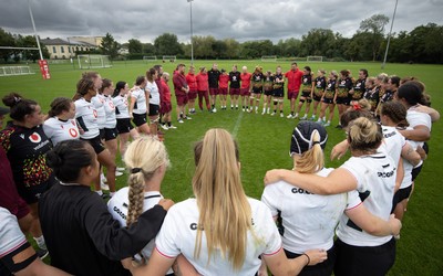 090926 - Wales Women Rugby Training Match - Wales squad members huddle up during a training match ahead of the WRX Series of matches 