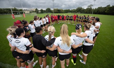 090926 - Wales Women Rugby Training Match - Wales squad members huddle up during a training match ahead of the WRX Series of matches 