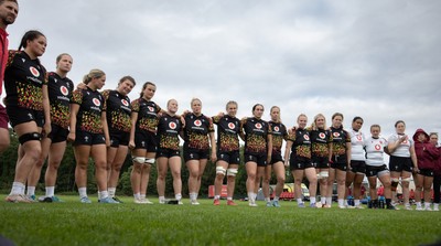 090926 - Wales Women Rugby Training Match - Wales squad members huddle up during a training match ahead of the WRX Series of matches 