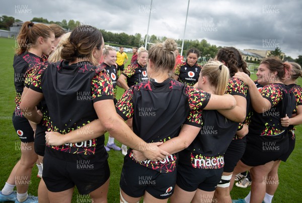 090926 - Wales Women Rugby Training Match - Wales squad members huddle up during a training match ahead of the WRX Series of matches 