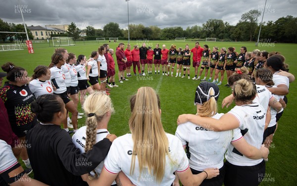 090926 - Wales Women Rugby Training Match - Wales squad members huddle up during a training match ahead of the WRX Series of matches 