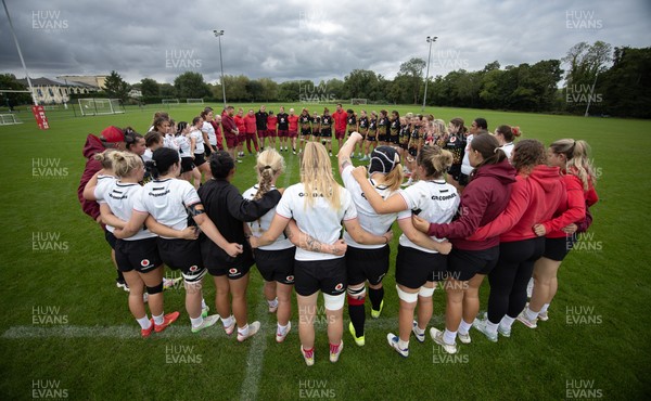 090926 - Wales Women Rugby Training Match - Wales squad members huddle up during a training match ahead of the WRX Series of matches 