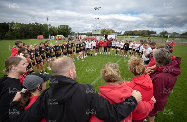 090926 - Wales Women Rugby Training Match - Wales squad members huddle up during a training match ahead of the WRX Series of matches 
