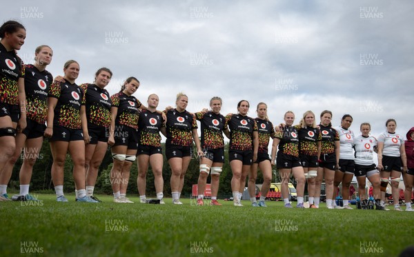 090926 - Wales Women Rugby Training Match - Wales squad members huddle up during a training match ahead of the WRX Series of matches 