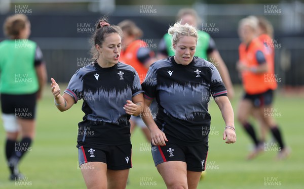 111022 - Wales Women Rugby Training Session - Wales’ Ffion Lewis and Kelsey Jones during training session ahead of their Women’s Rugby World Cup match against New Zealand