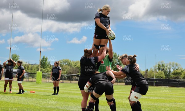111022 - Wales Women Rugby Training Session - Wales’ Alex Callender takes the lineout during training session ahead of their Women’s Rugby World Cup match against New Zealand