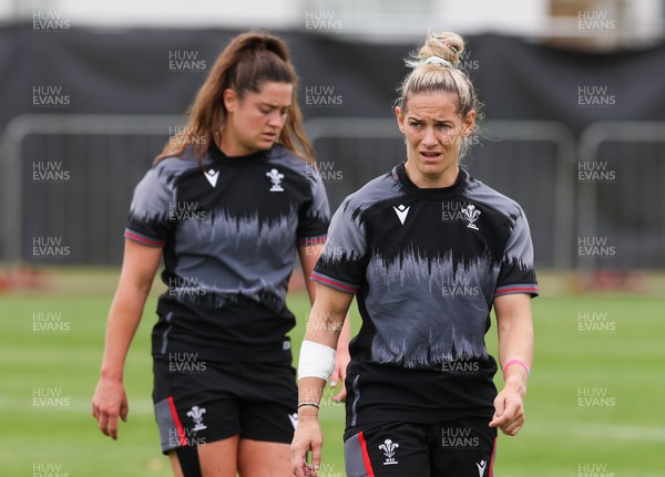 121022 - Wales Women Rugby Training Session - Wales’ Robyn Wilkins, left and Kerin Lake during a training session ahead of their Women’s Rugby World Cup match against New Zealand