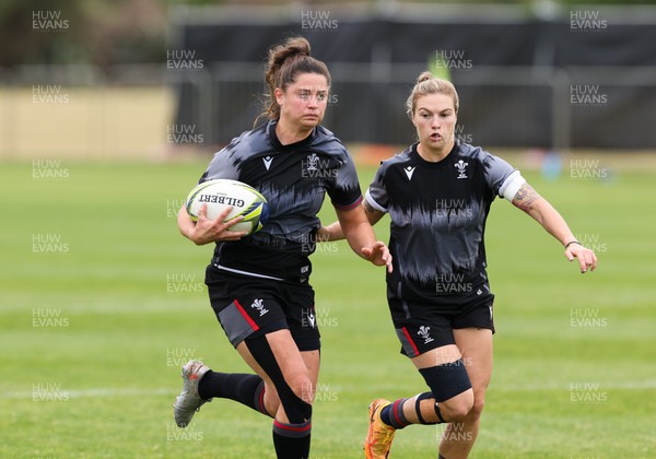 121022 - Wales Women Rugby Training Session - Wales’ Robyn Wilkins and Keira Bevan during a training session ahead of their Women’s Rugby World Cup match against New Zealand