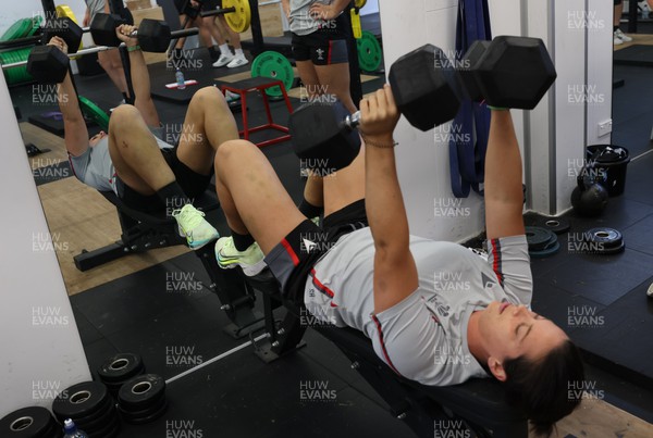 191022 - Wales Women Rugby Training Session - Wales’s Sioned Harries during a gym session while training ahead of their Women’s Rugby World Cup match against Australia