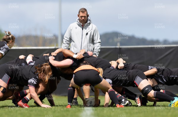 191022 - Wales Women Rugby Training Session - Wales’s head coach looks on during training ahead of their Women’s Rugby World Cup match against Australia