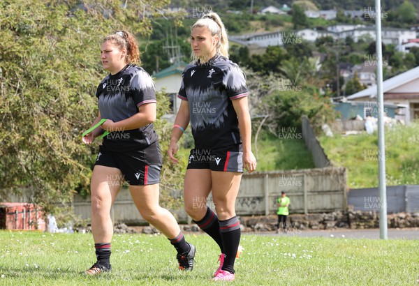 271022 - Wales Women Rugby Training Session - Gwenllian Pyrs and Lowri Norkett of Wales walk out for a training session ahead of the Women’s Rugby World Cup Quarter Final against New Zealand