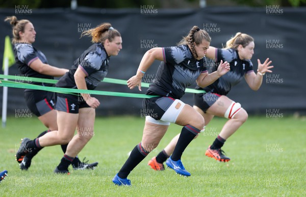 271022 - Wales Women Rugby Training Session - Carys Phillips and Gwen Crabb of Wales lead the way during a training session ahead of the Women’s Rugby World Cup Quarter Final against New Zealand