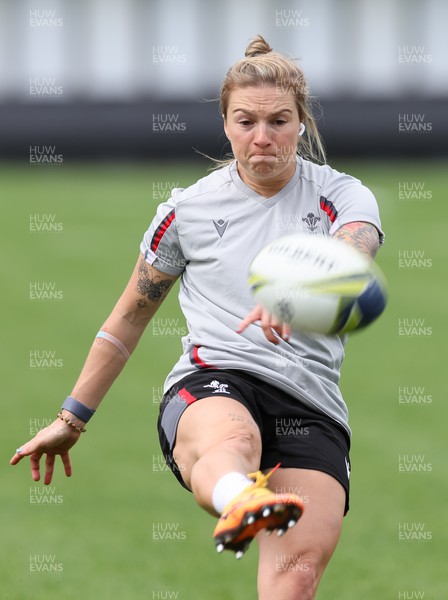 211022 - Wales Women Rugby Kickers Session - Wales’ Keira Bevan during the kickers session at the Northland Events Centre ahead of their Women’s Rugby World Cup match against Australia