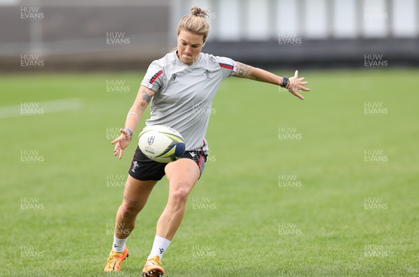 211022 - Wales Women Rugby Kickers Session - Wales’ Keira Bevan during the kickers session at the Northland Events Centre ahead of their Women’s Rugby World Cup match against Australia