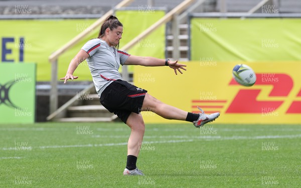 211022 - Wales Women Rugby Kickers Session - Wales’ Robyn Wilkins during the kickers session at the Northland Events Centre ahead of their Women’s Rugby World Cup match against Australia
