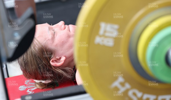 190424 - Wales Women Rugby Weights session - Carys Cox during a weights and gym session ahead of Wales’ Guinness 6 Nations match against France