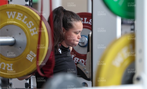 190424 - Wales Women Rugby Weights session - Meg Davies during a weights and gym session ahead of Wales’ Guinness 6 Nations match against France