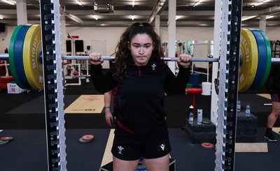 230424 - Wales Women Rugby Weights Session - Gwennan Hopkins during a weights session ahead of Wales’ Guinness Women’s 6 Nations match against Italy