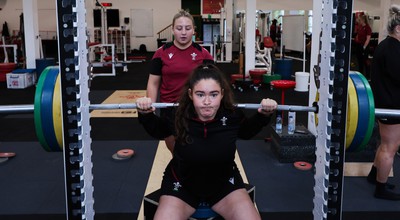 230424 - Wales Women Rugby Weights Session - Gwennan Hopkins during a weights session ahead of Wales’ Guinness Women’s 6 Nations match against Italy