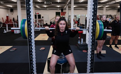 230424 - Wales Women Rugby Weights Session - Gwennan Hopkins during a weights session ahead of Wales’ Guinness Women’s 6 Nations match against Italy