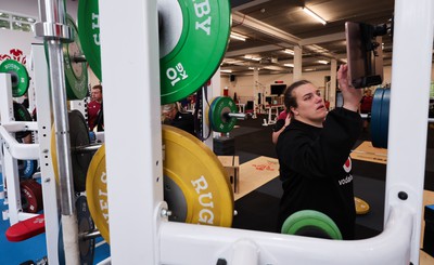 230424 - Wales Women Rugby Weights Session - Carys Phillips during a weights session ahead of Wales’ Guinness Women’s 6 Nations match against Italy