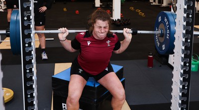 230424 - Wales Women Rugby Weights Session - Kate Williams during a weights session ahead of Wales’ Guinness Women’s 6 Nations match against Italy