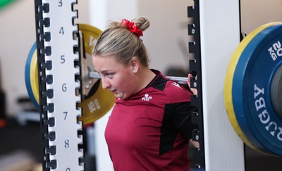 230424 - Wales Women Rugby Weights Session - Molly Reardon during a weights session ahead of Wales’ Guinness Women’s 6 Nations match against Italy