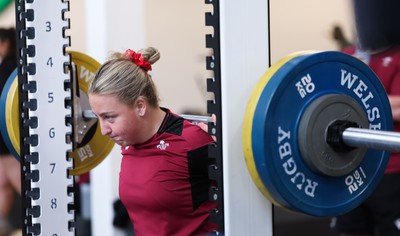 230424 - Wales Women Rugby Weights Session - Molly Reardon during a weights session ahead of Wales’ Guinness Women’s 6 Nations match against Italy