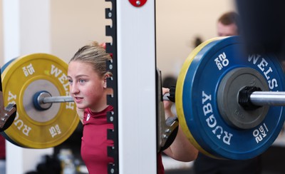 230424 - Wales Women Rugby Weights Session - Molly Reardon during a weights session ahead of Wales’ Guinness Women’s 6 Nations match against Italy